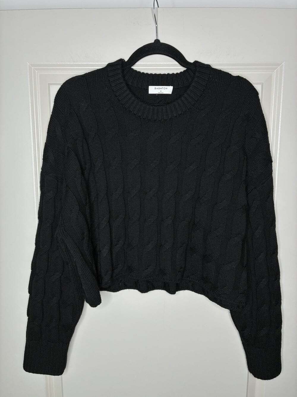 Aritzia Babaton Glory Merino Wool Sweater in Black Size Medium Cable Knit
